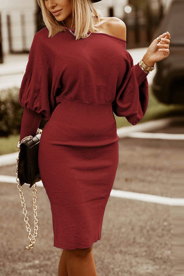 Mariah Knit Dolman Sleeves Ribbed Midi Dress