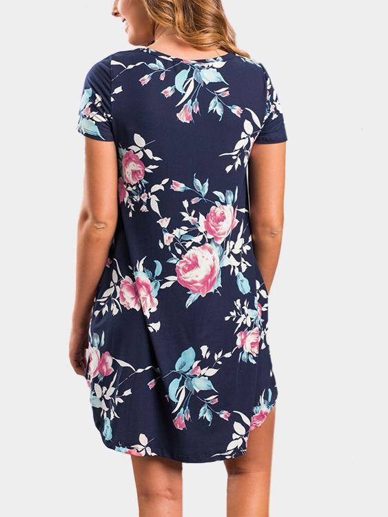 Robe Imprimée Florale Col Rond