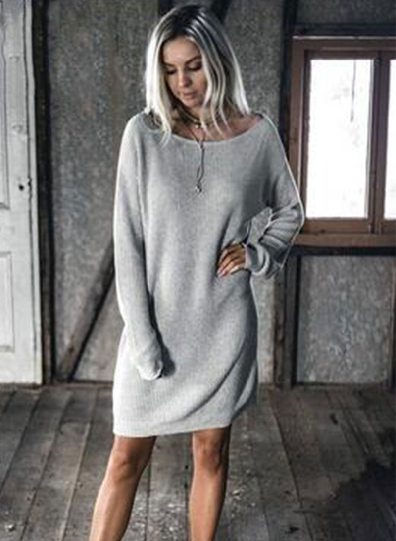 Batwing Sleeve Loose Pullover Mini Dress - CA Mode