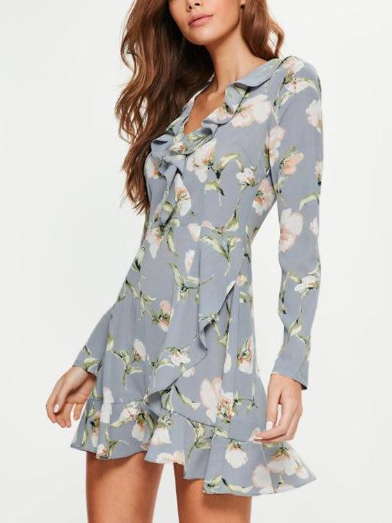 Robe Imprimée Florale à Col V