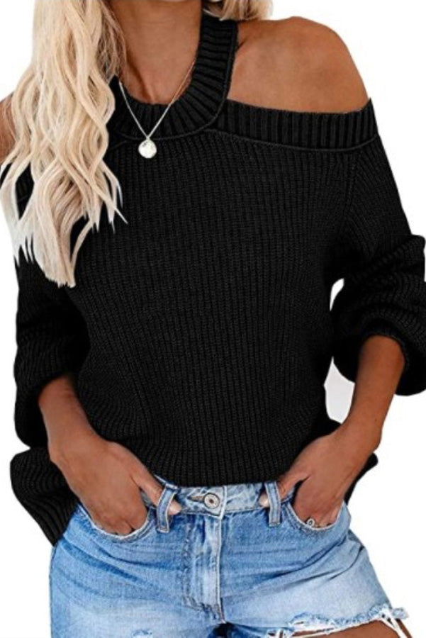 Taste of Winter Cold Shoulder Knit Sweater