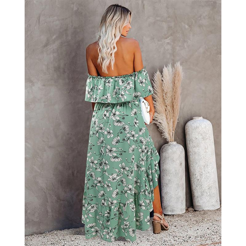 Robe Maxi Moulante Floral Épaules Dénudées