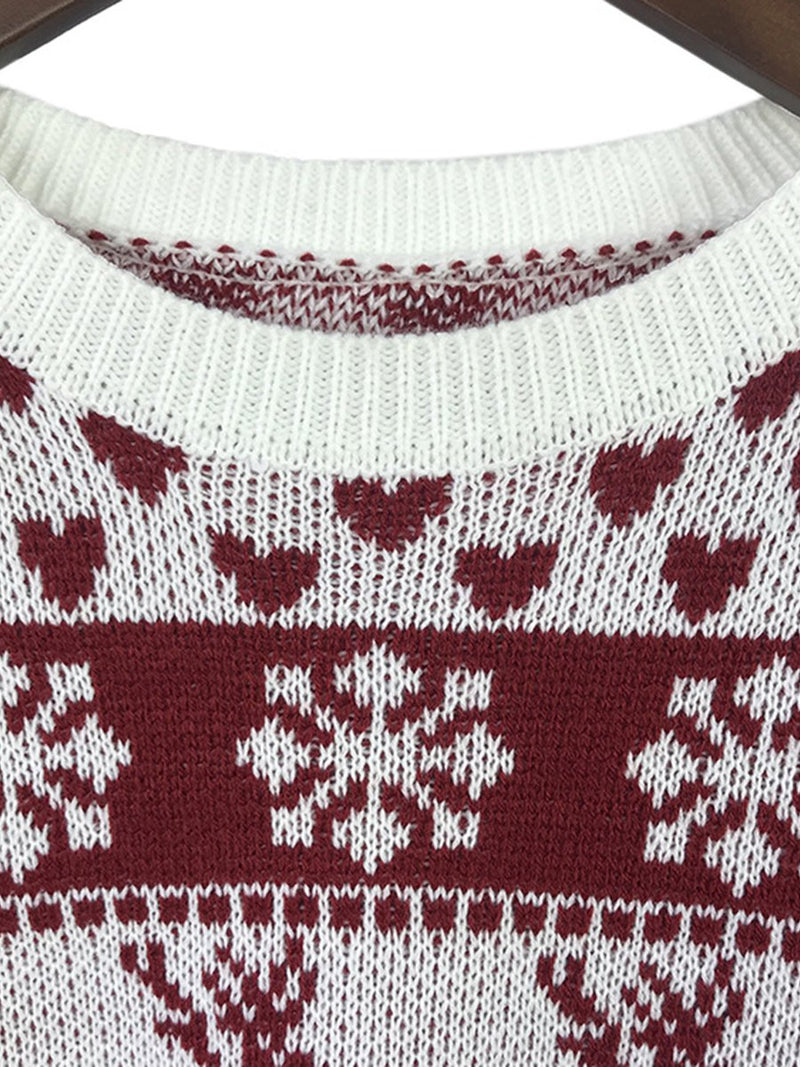 Pull en Tricot à Manches Longues et Motif Flacon de Neige et Renne