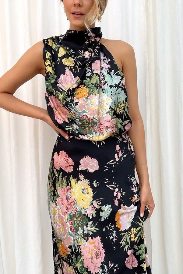 Wine Country Dates Floral Halter Neck Maxi Dress