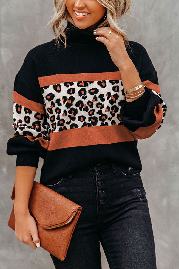 Wild Thing Leopard Colorblock Turtleneck Sweater