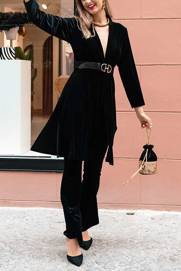 Bring Me Joy Velvet Kimono Flare Pants Suit