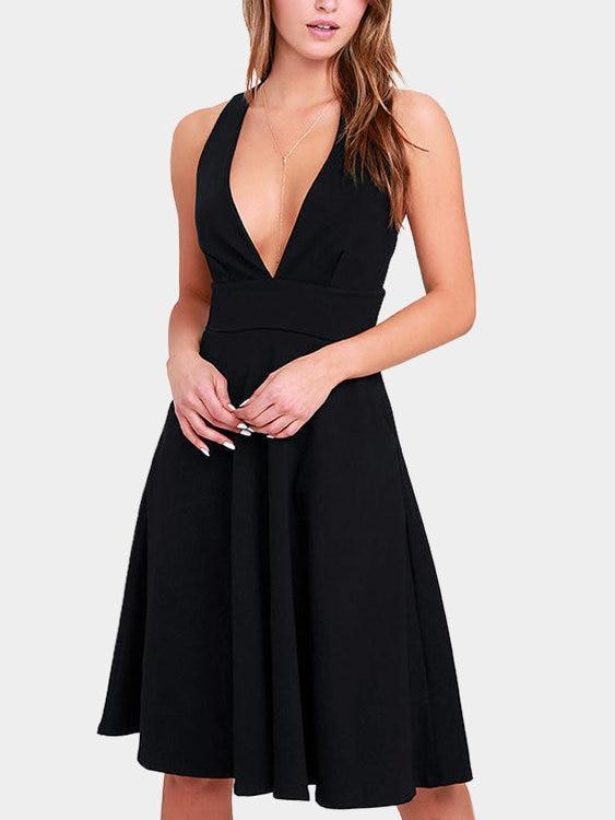 Robe à Col en V Profond Taille Haute