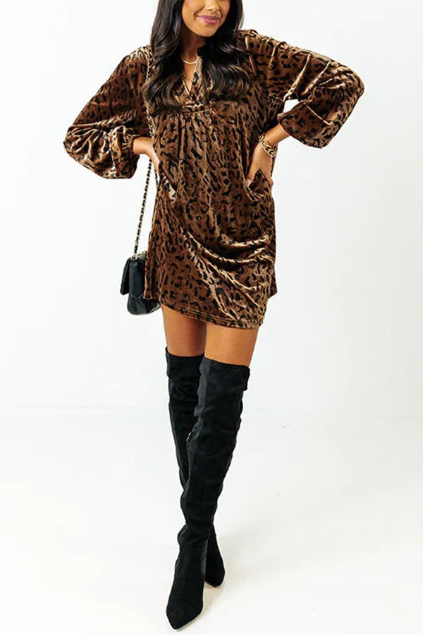 Novakiki Changing Seasons Fashion Leopard Velvet Dress