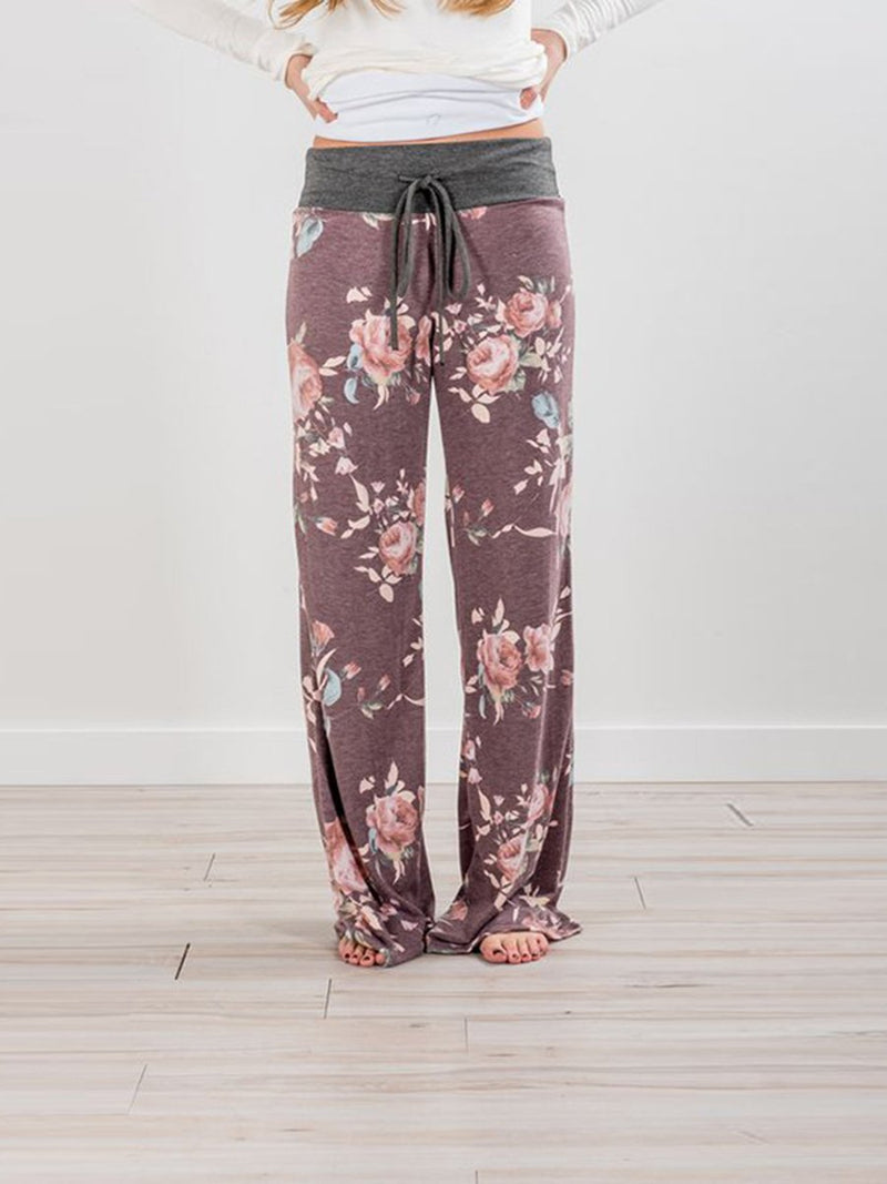 Pantalon de Sport Floral Pour Femmes Lâche avec Cordon de Serrage