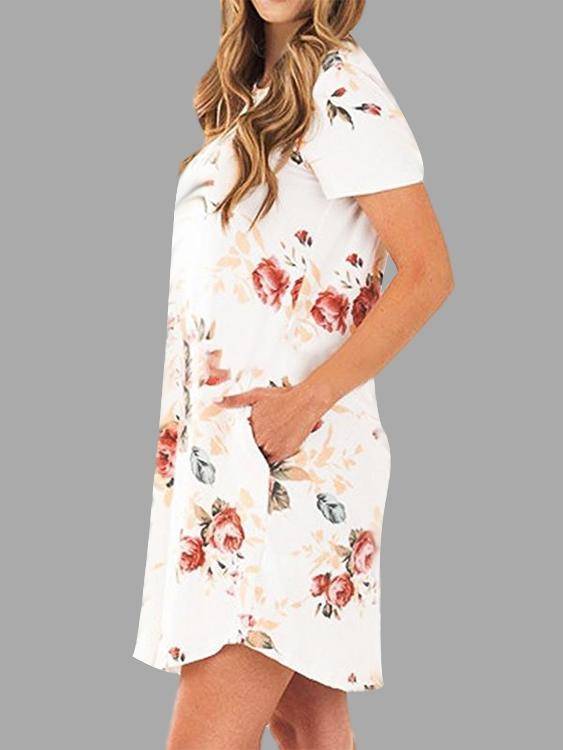 Robe Imprimée Florale Col Rond