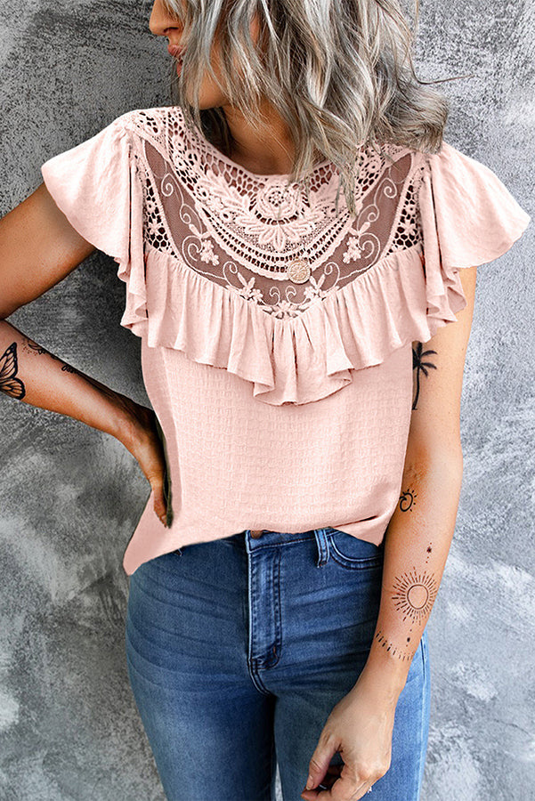 Shelly Casual Lace Patchwork Short Sleeve Blouse