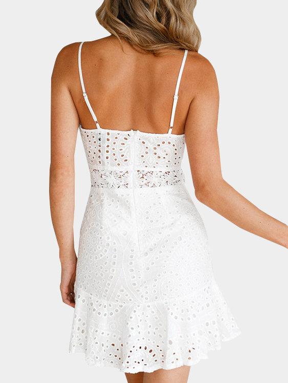 White High-waisted Lace Mini Dress