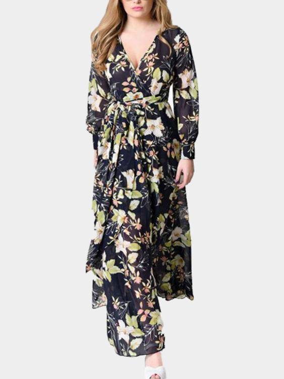 Maxi Robe Manches Longues à Imprimé Floral - CA Mode