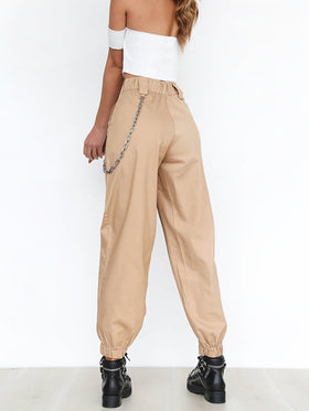 Pantalon Décontracté Plain avec Chaîne Décontracté