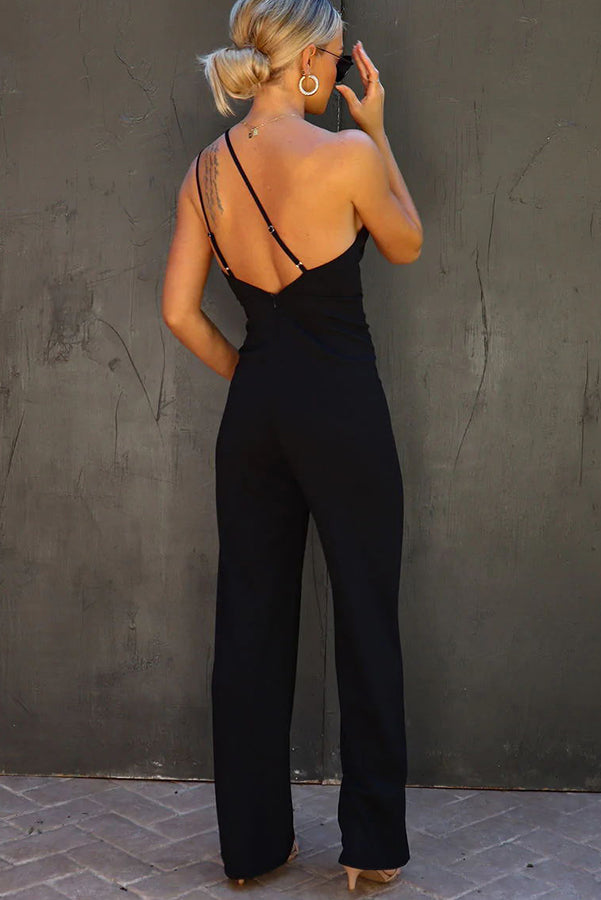 City Night One Shoulder Cutout Flare Jumpsuit