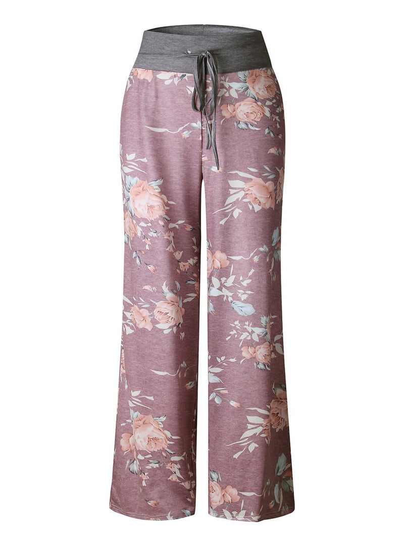 Pantalon de Sport Floral Pour Femmes Lâche avec Cordon de Serrage