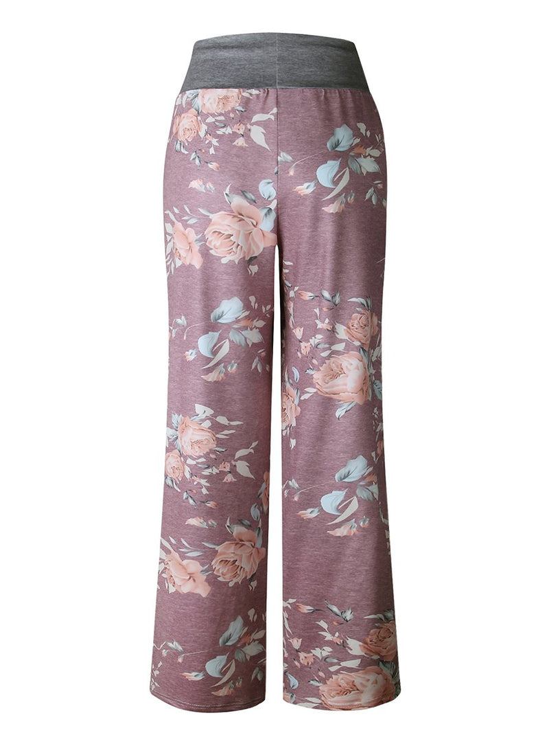 Pantalon de Sport Floral Pour Femmes Lâche avec Cordon de Serrage