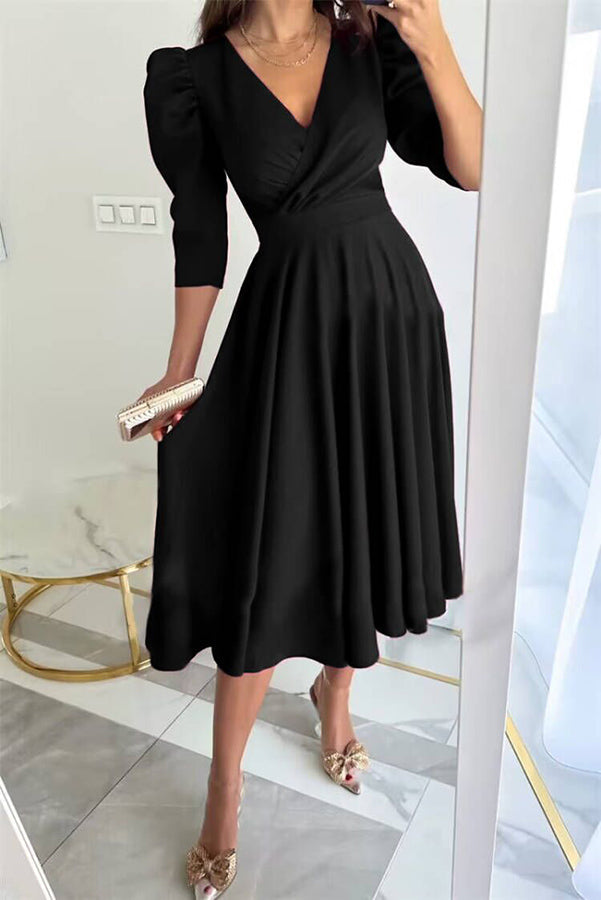 Bonjour Coco Puff Sleeve Swing Midi Dress