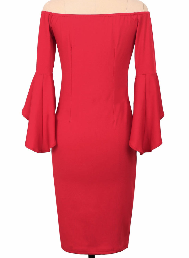 Off Shoulder Flounce Sleeve Bodycon Party Dress