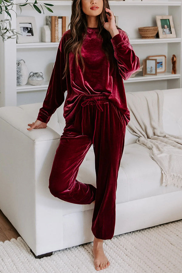 Chilled Winter Velvet Pocketed Jogger Pants Suit