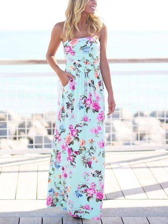 Robe à Imprimé Floral et à Epaules Dénudées