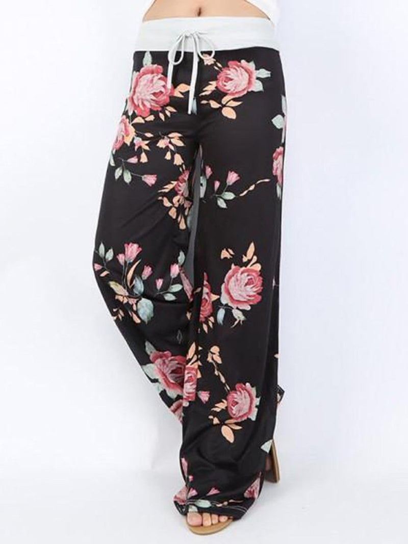 Pantalon de Sport Floral Pour Femmes Lâche avec Cordon de Serrage