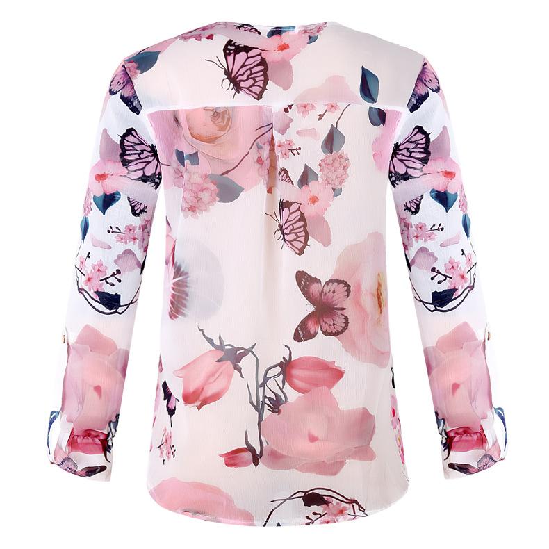 Blouse Floral Col Boutonné en V avec Manches Longues - CA Mode