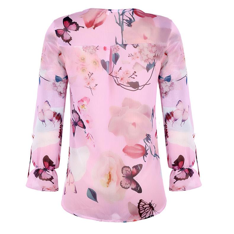 Blouse Floral Col Boutonné en V avec Manches Longues - CA Mode