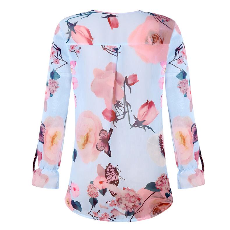 Blouse Floral Col Boutonné en V avec Manches Longues - CA Mode