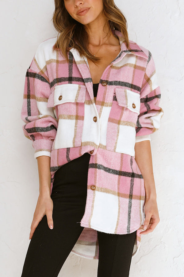 Novakiki Good Outfit Day Plaid Print Button Shacket