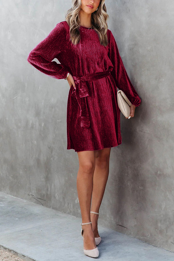 Jessica Pleated Velvet Tie Mini Dress