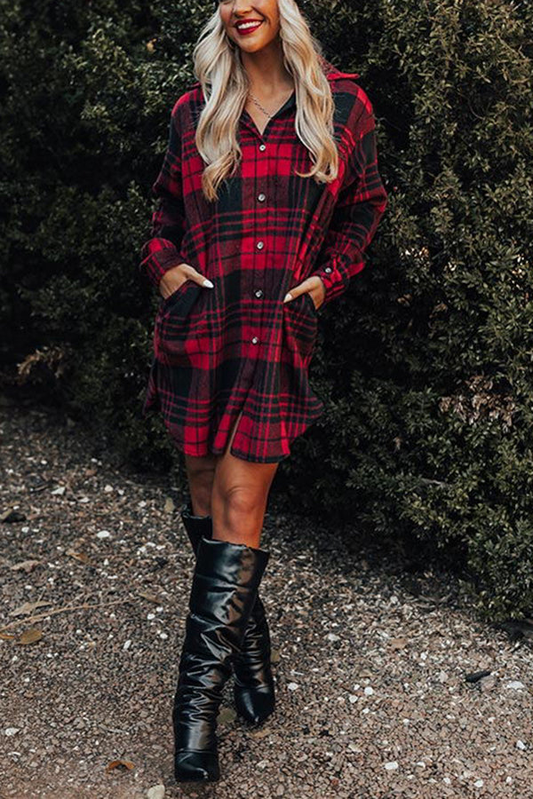 Flash A Smile Plaid Pocketed Flannel Tunic Dress