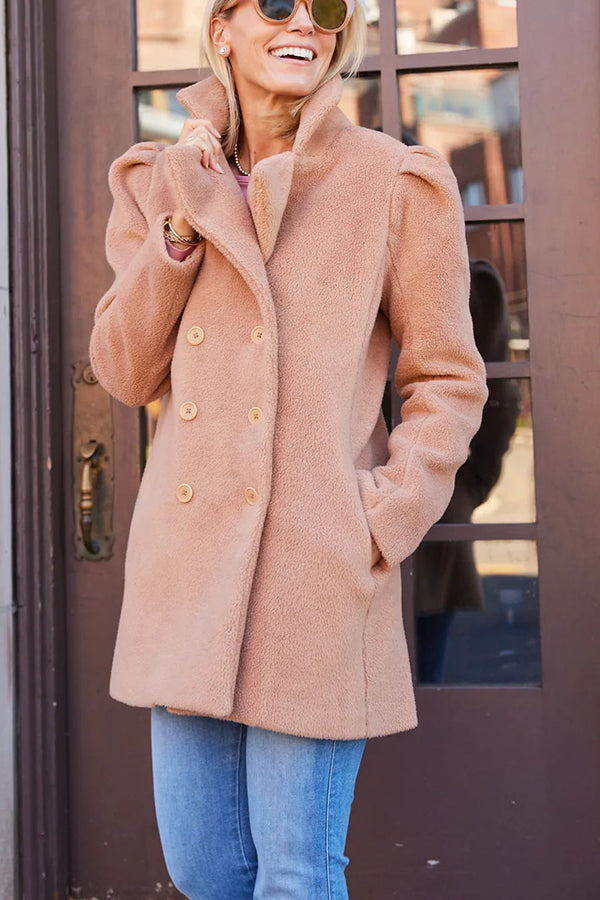 Manteau à Double Boutonnage en Polaire Sherpa