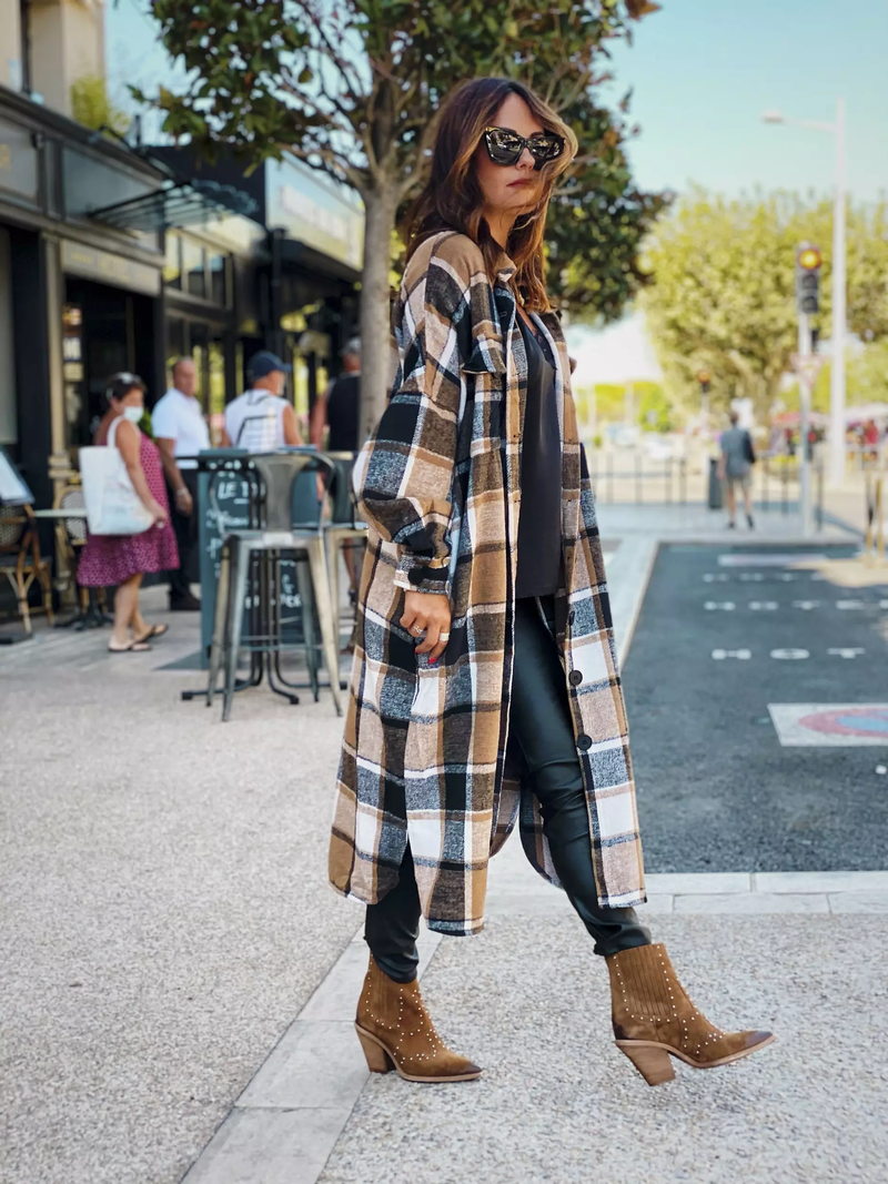 Casual Long Sleeve Loose Button Down Long Plaid Outerwear