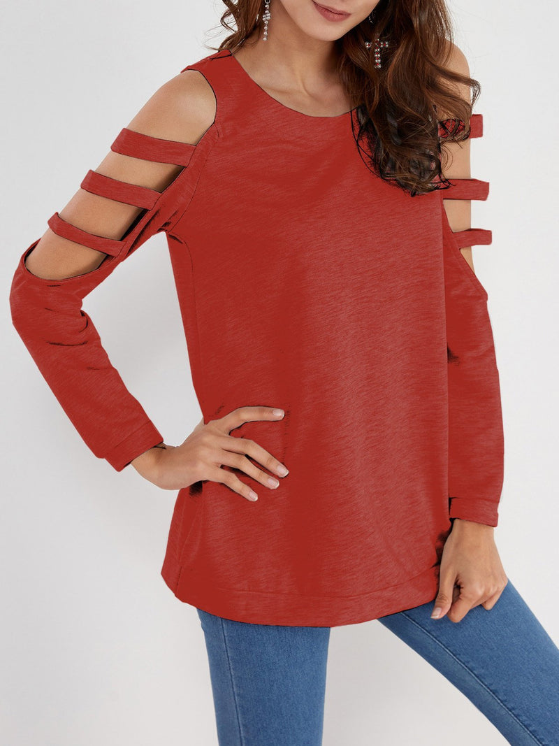 Cold Shoulder Slouchy Strappy Cut-outs T-shirt - CA Mode