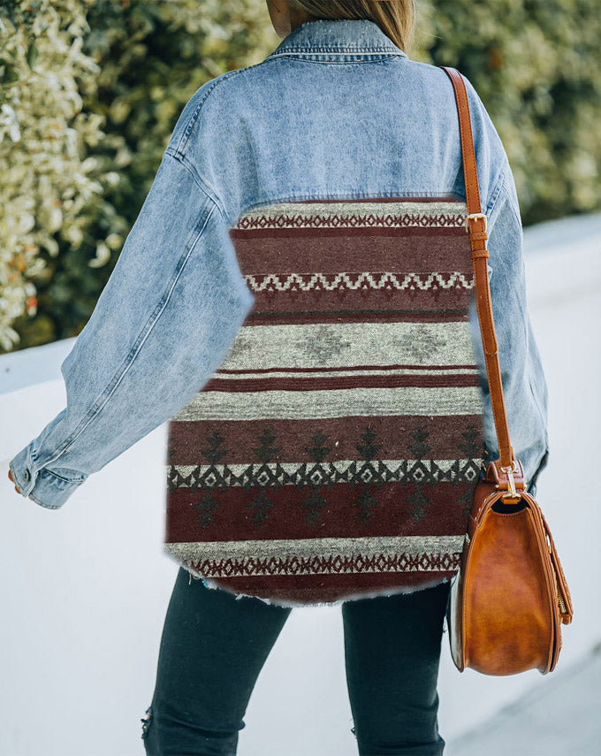 Veste-chemise en Jean Manches Longues et Bouton avec Poche Avant