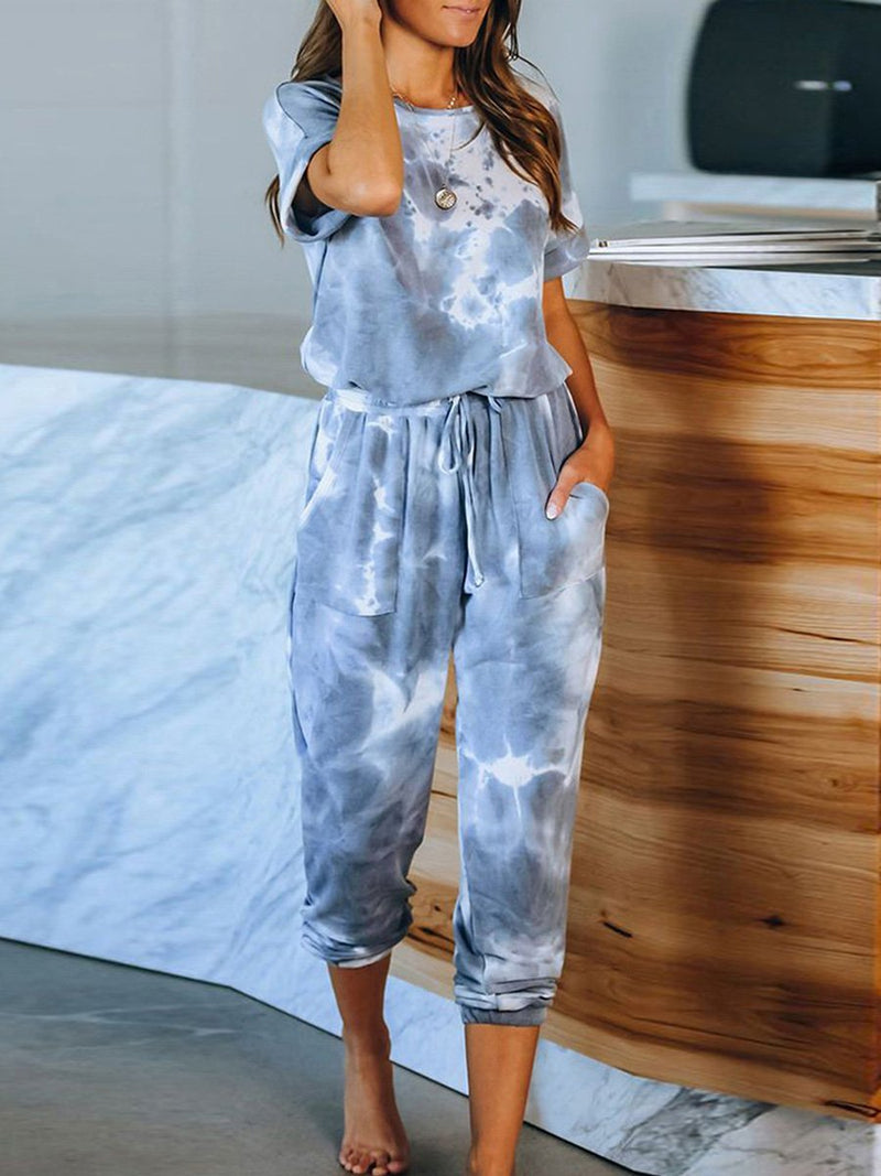 Ensembles Pyjamas Tie-dye Manches Courtes et Pantalons de Survêtement Élégants