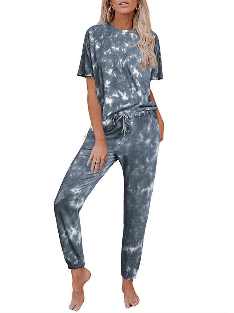 Ensembles Pyjamas Tie-dye Manches Courtes et Pantalons de Survêtement Élégants