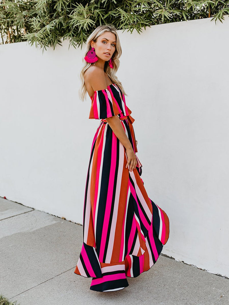 Maxi Robe à Rayures Asymétriques pour Vacance