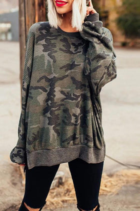 Sweatshirt Décontracté Col Rond Camouflage