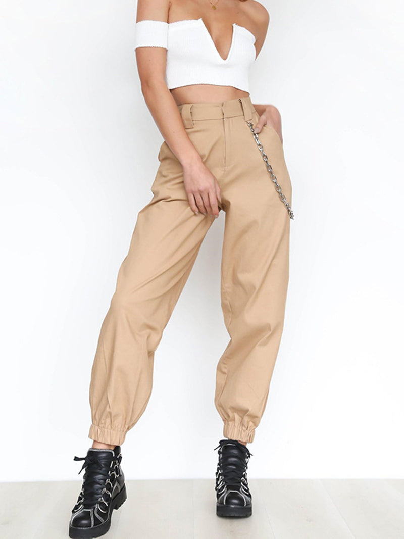 Pantalon Décontracté Plain avec Chaîne Décontracté