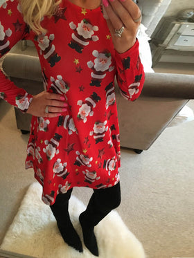 Robe à Imprimé Floral avec Motif du Père Noël Rouge