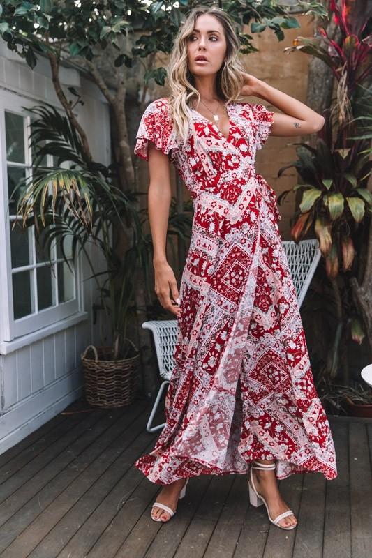 Maxi Robe Floral à Col en V Ouvert