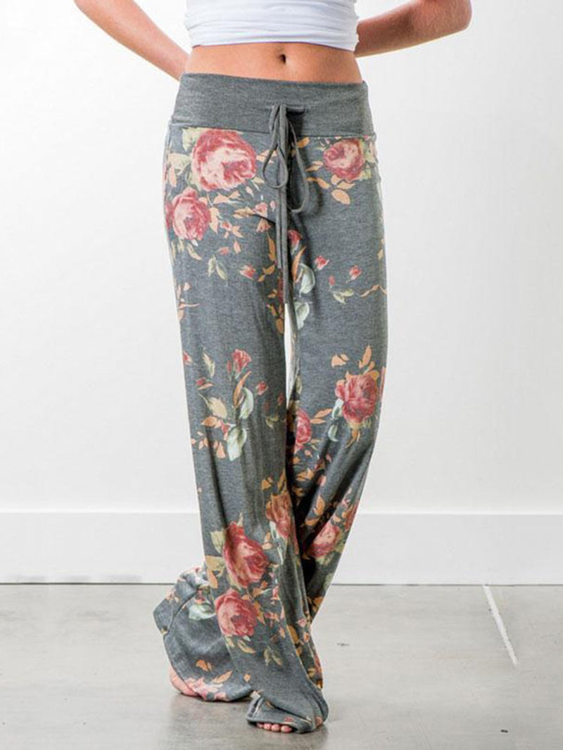 Pantalon de Sport Floral Pour Femmes Lâche avec Cordon de Serrage