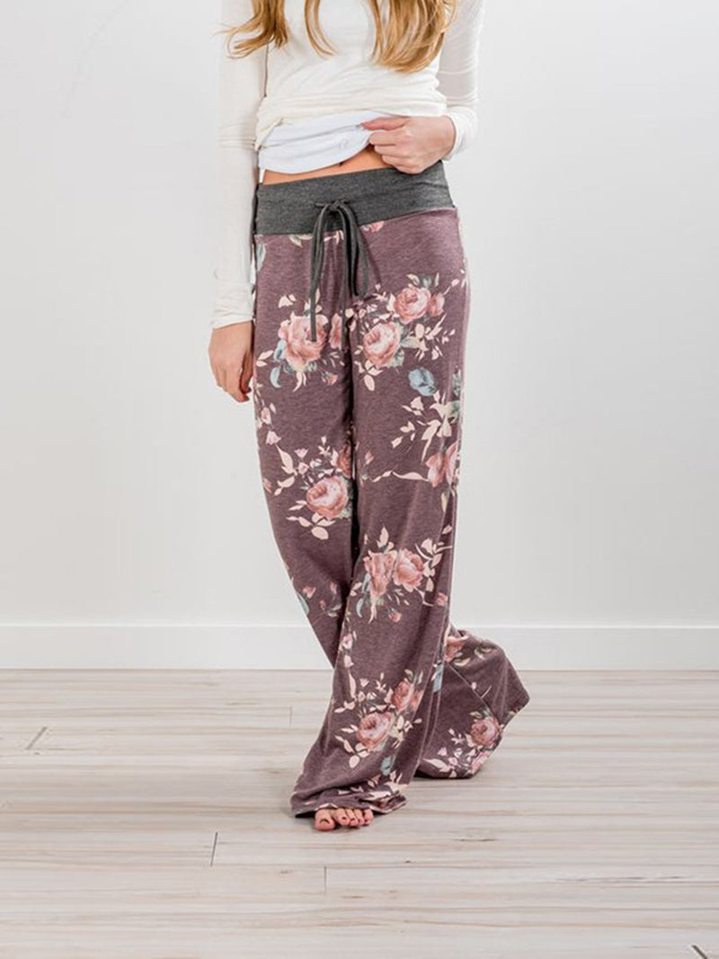 Pantalon de Sport Floral Pour Femmes Lâche avec Cordon de Serrage