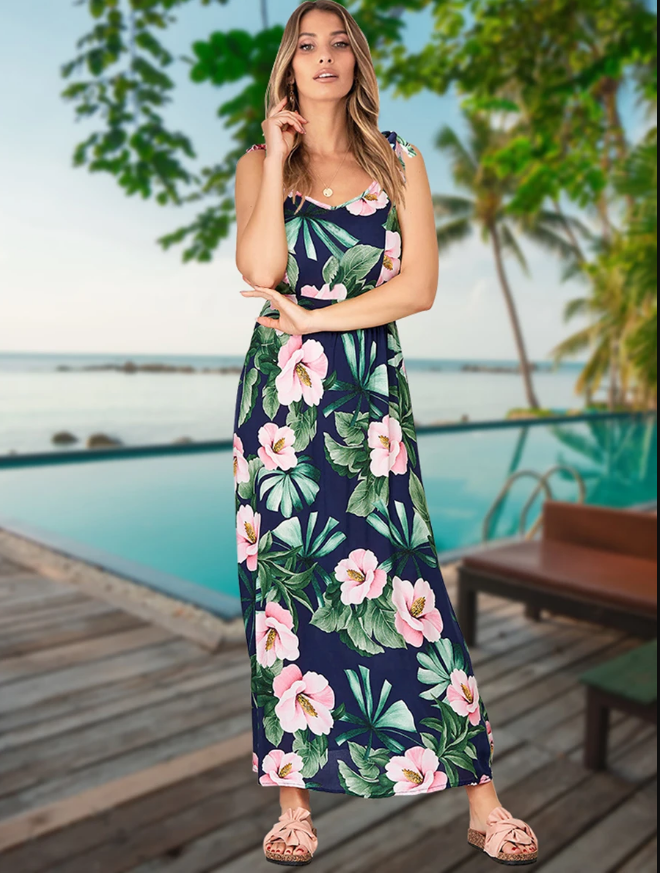 Robe Maxi Floral Bretelles Spaghetti Ajustables