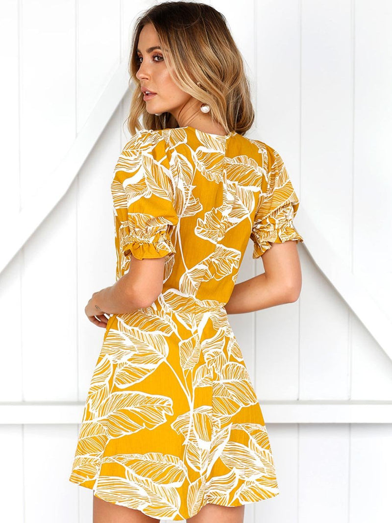 Mini Robe à Imprimé Floral Jaune - CA Mode