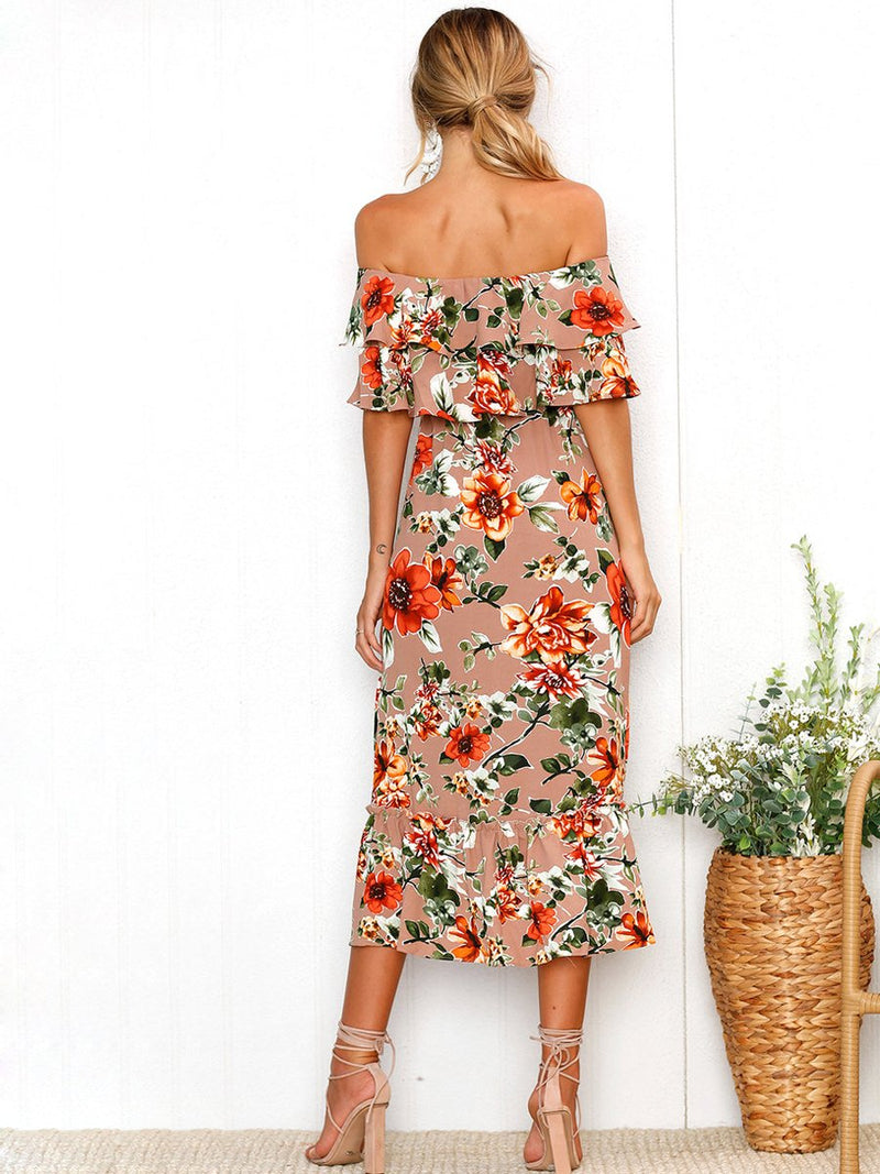 Robe à Epaules Dénudées à Imprimé Floral