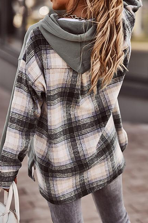 Plaid Patchwork Hooded Sweatshirt