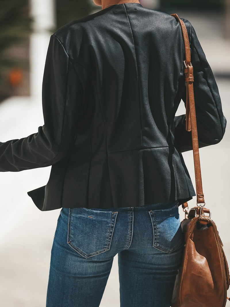 Veste à Grand Col Revers et Ourlet Asymétrique Noire